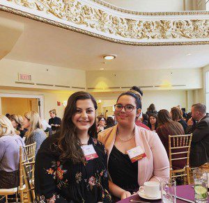 Sophia Prouty '21 and Bridget Canavan '21 pictured at the Worcester Business Journal's Outstanding Women in Business Conference in Worcester, MA. 
