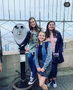 Panel member Sophia Prouty '21 and Molly Sklarz '20 on top of the Empire State Building during our NYC trip '18. 